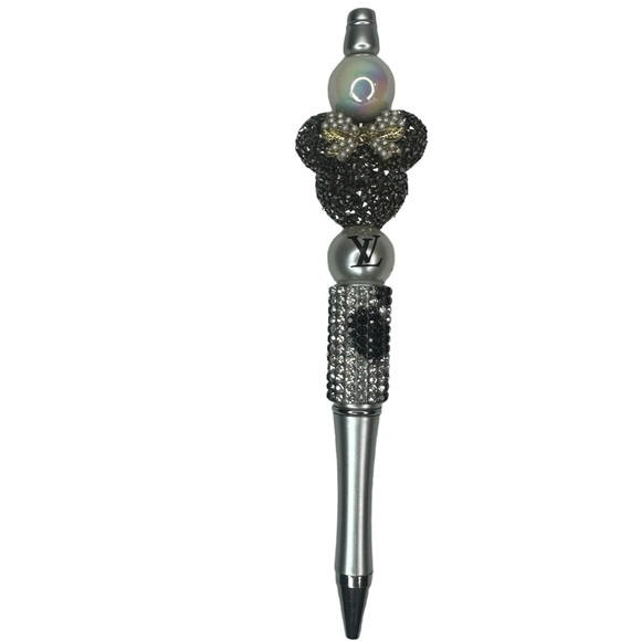 Jeweled Minnie Mouse Disney Louis Vuitton Leopard Silver Bow Beaded Ink Pen - Picture 4 of 14